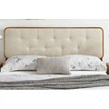 Glendale Traditional Beige Fabric Button Tufted Twin Size Walnut Wooden Headboard