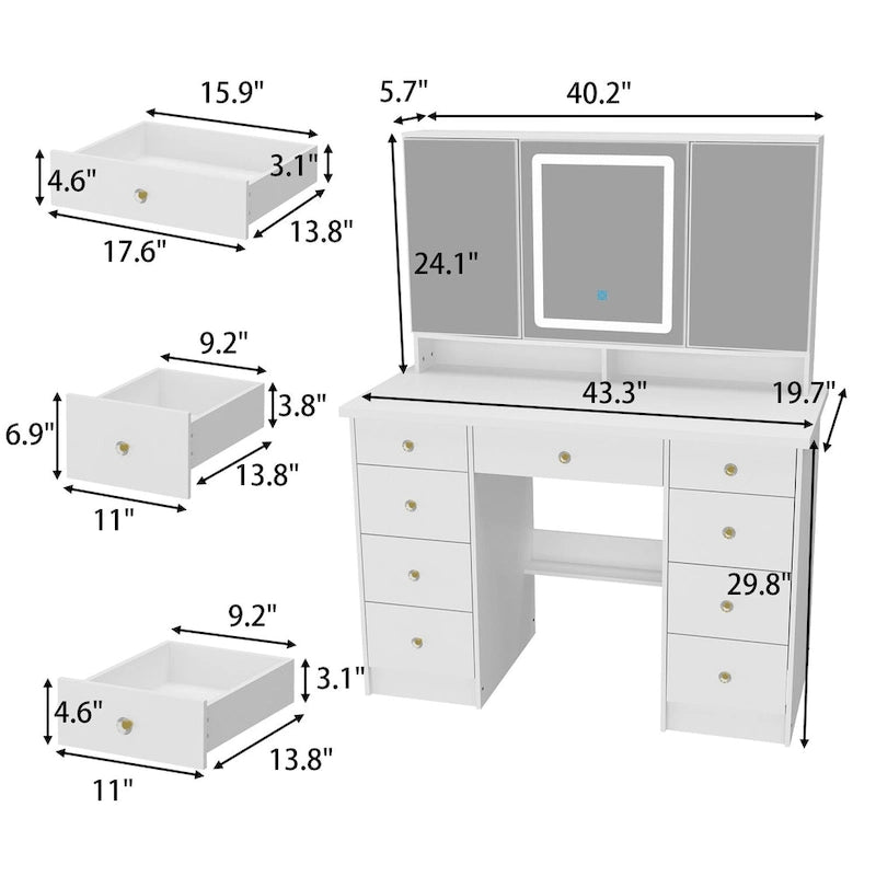 Spacious Vanity Desk with Mirrored Storage Cabinets - A Beauty Oasis