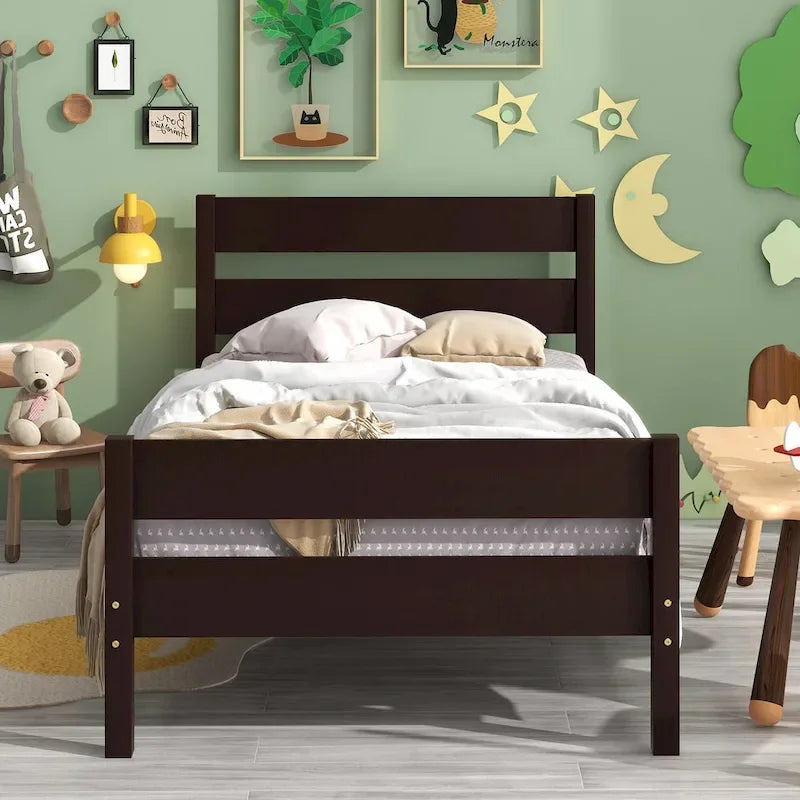 Wooden Bed with Headboard and Footboard,Twin Size