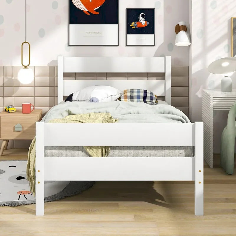 Wooden Bed with Headboard and Footboard,Twin Size