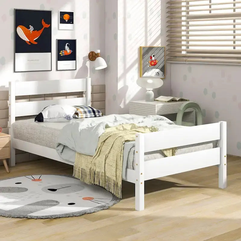 Wooden Bed with Headboard and Footboard,Twin Size