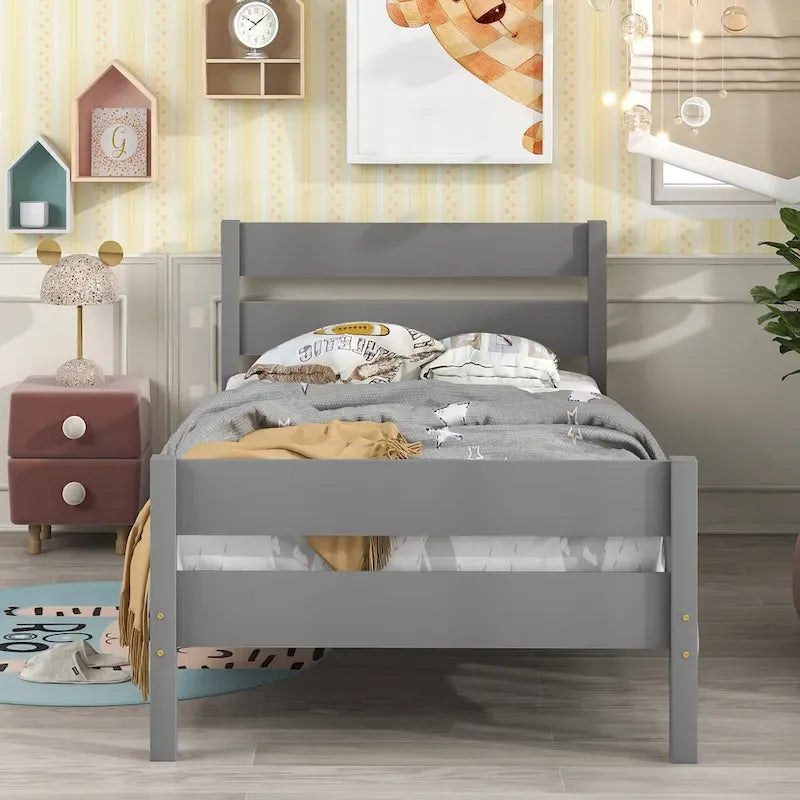 Wooden Bed with Headboard and Footboard,Twin Size