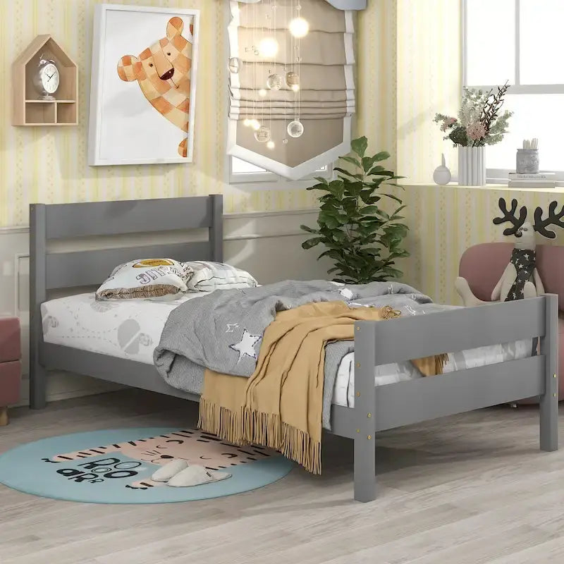 Wooden Bed with Headboard and Footboard,Twin Size