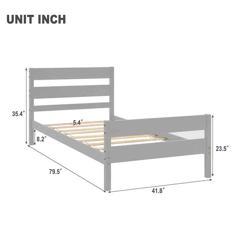 Wooden Bed with Headboard and Footboard,Twin Size