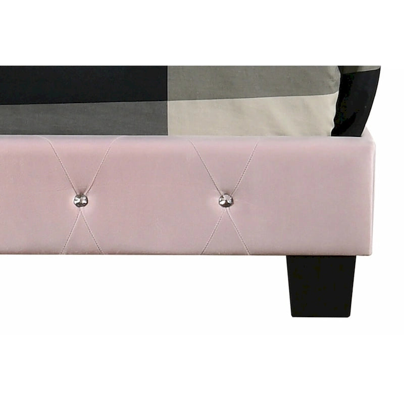 Pink Velvet Platform Bed with Nailhead Trim, Queen Size