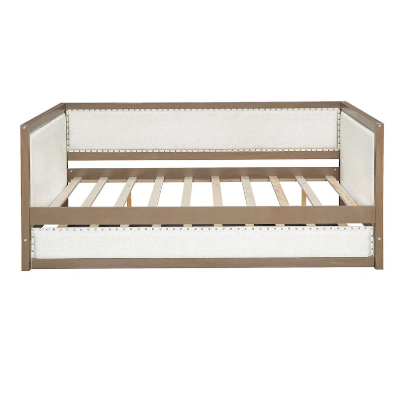 Full Size Upholstered Daybed with Trundle and Nailhead Decoration