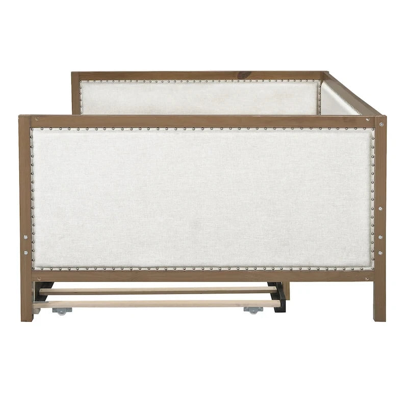 Full Size Upholstered Daybed with Trundle and Nailhead Decoration