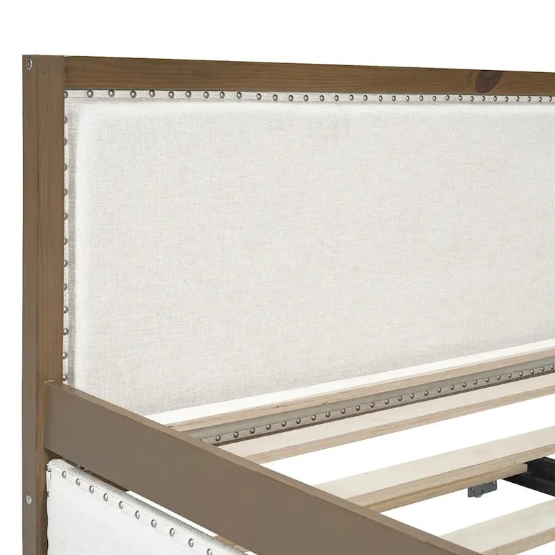 Full Size Upholstered Daybed with Trundle and Nailhead Decoration