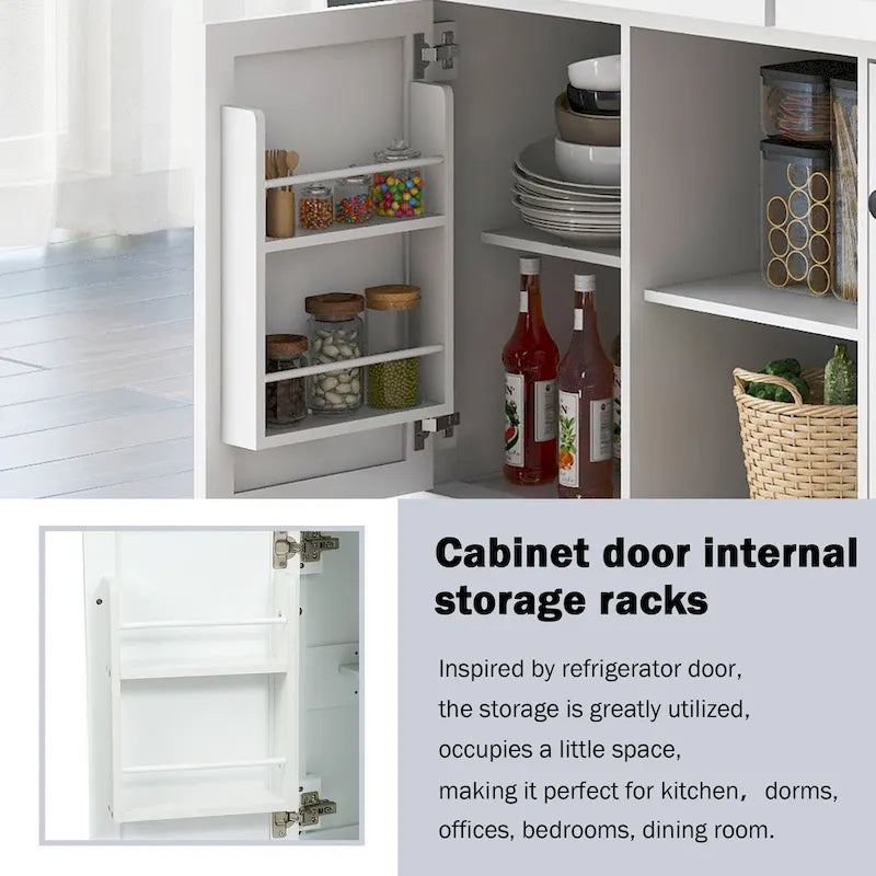 Kitchen Cart with Rubber wood Drop-Leaf Countertop, 5-Wheel Kitchen Island with Storage Cabinet & 3 Drawers