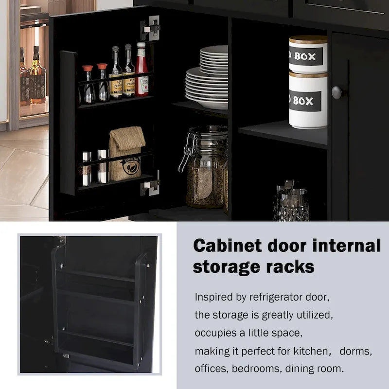 Kitchen Cart with Rubber wood Drop-Leaf Countertop, 5-Wheel Kitchen Island with Storage Cabinet & 3 Drawers