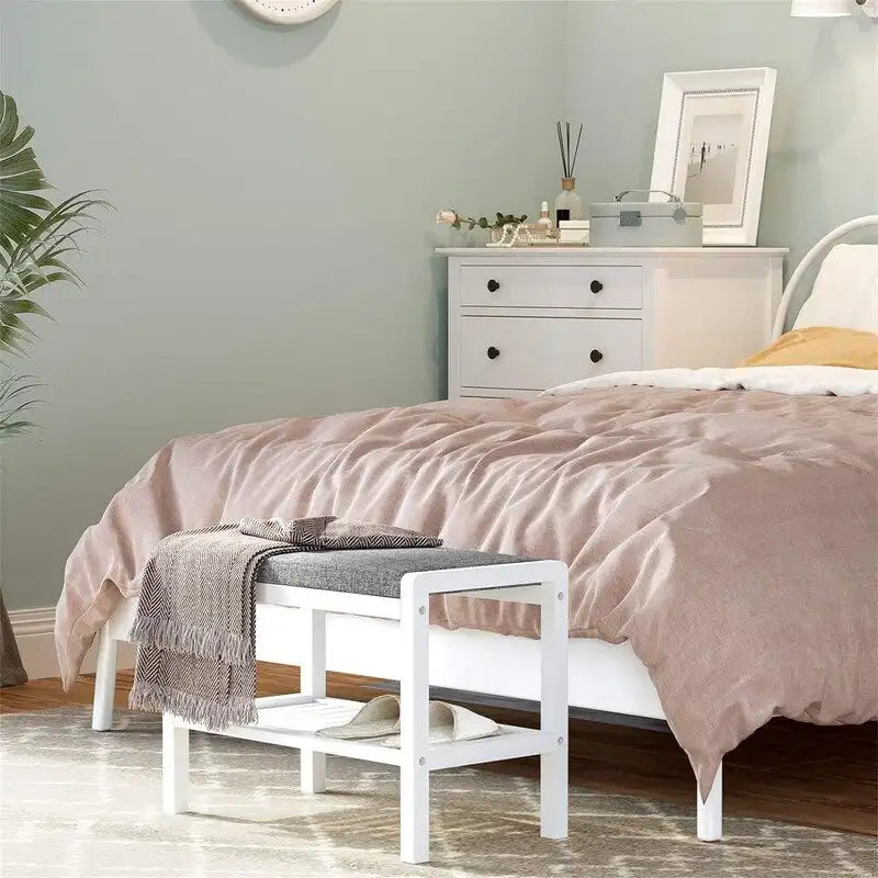 Shoe Rack Bench with Cushion - 12.6D x 23.6W x 16.9H