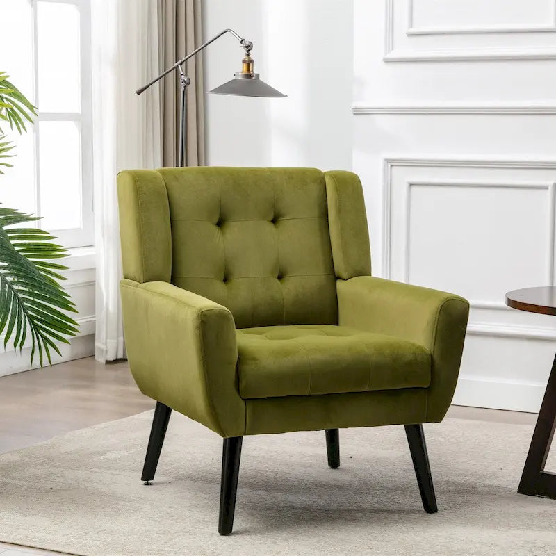 Velvet Upholstered Accent Chair Modern Living Room Lounge Arm Chairs with Ergonomic Backrest Chair