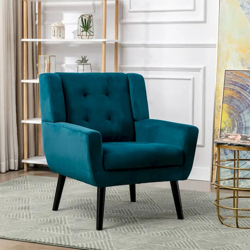 Velvet Upholstered Accent Chair Modern Living Room Lounge Arm Chairs with Ergonomic Backrest Chair
