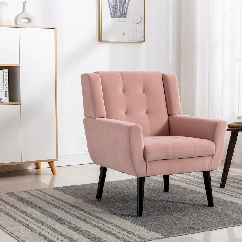 Velvet Upholstered Accent Chair Modern Living Room Lounge Arm Chairs with Ergonomic Backrest Chair