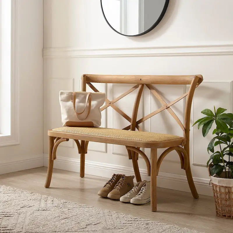 Brown Rattan Bentwood X-Back Bench