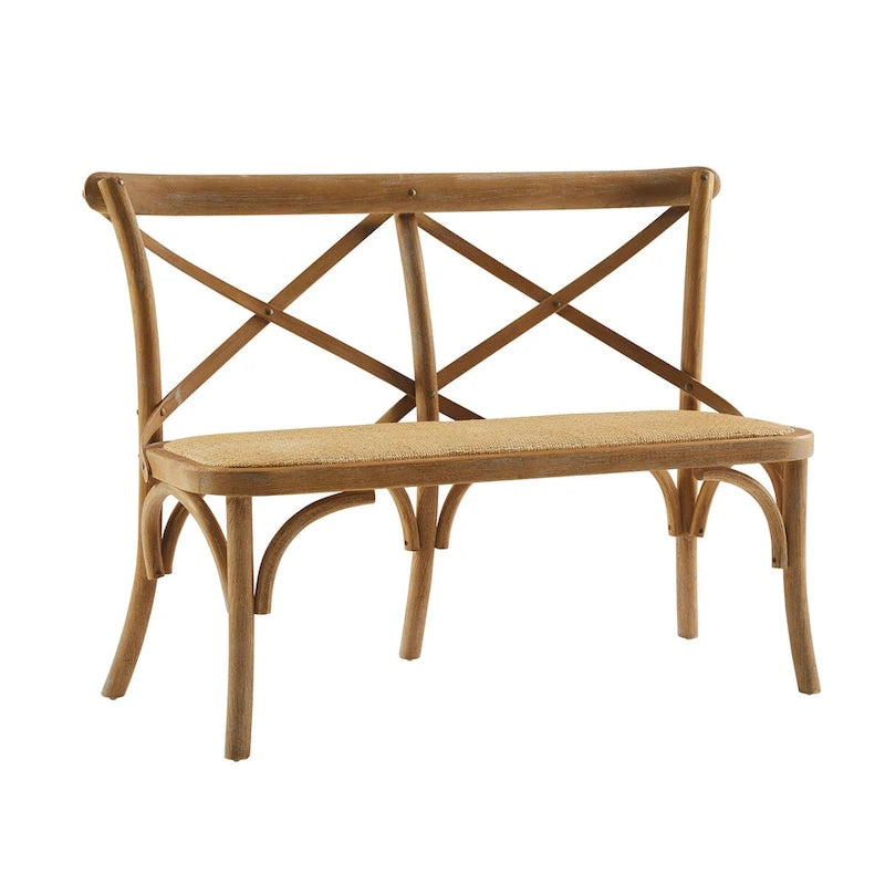 Brown Rattan Bentwood X-Back Bench